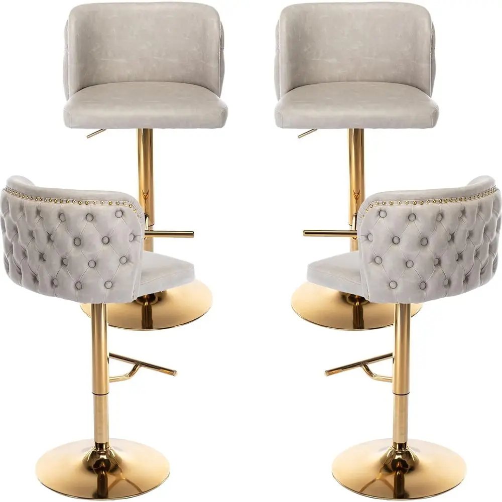 

Adjustable Swivel Bar Stools Set of 4, Beige PU Leather, 25-33 Height, Gold Base Kitchen Island Chairs