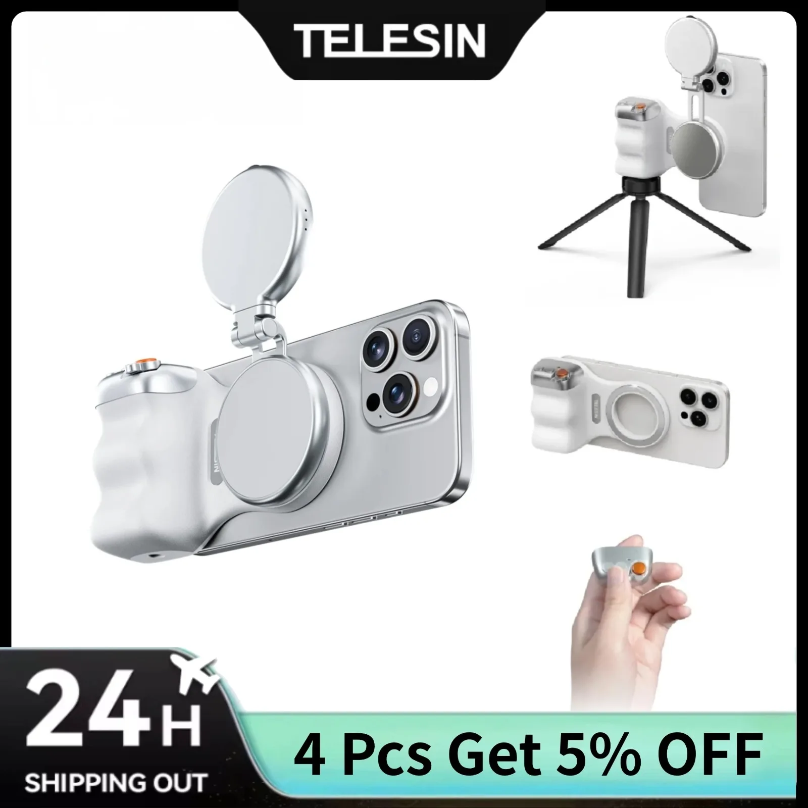

TELESIN MagSafe Camera Shutter Grip and Fill Light Set for iPhone 16 Pro Max 15 14 13 OnePlus XIAOMI Android Detachable Remote