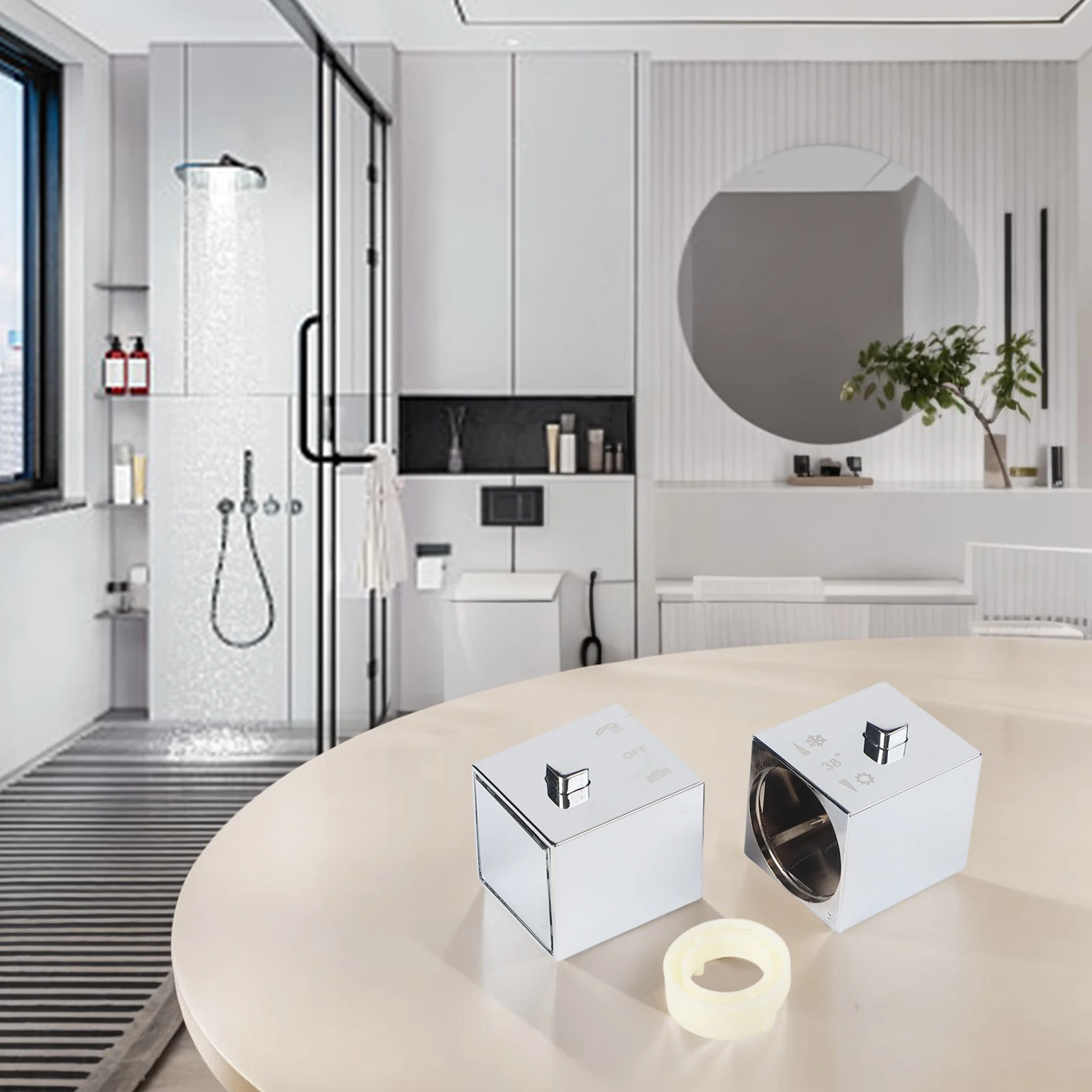 1 Pair Square Shower Temperature Control Handle Knob Chrome Thermostatic Handle Temperature Controller Handle Plastic Silver