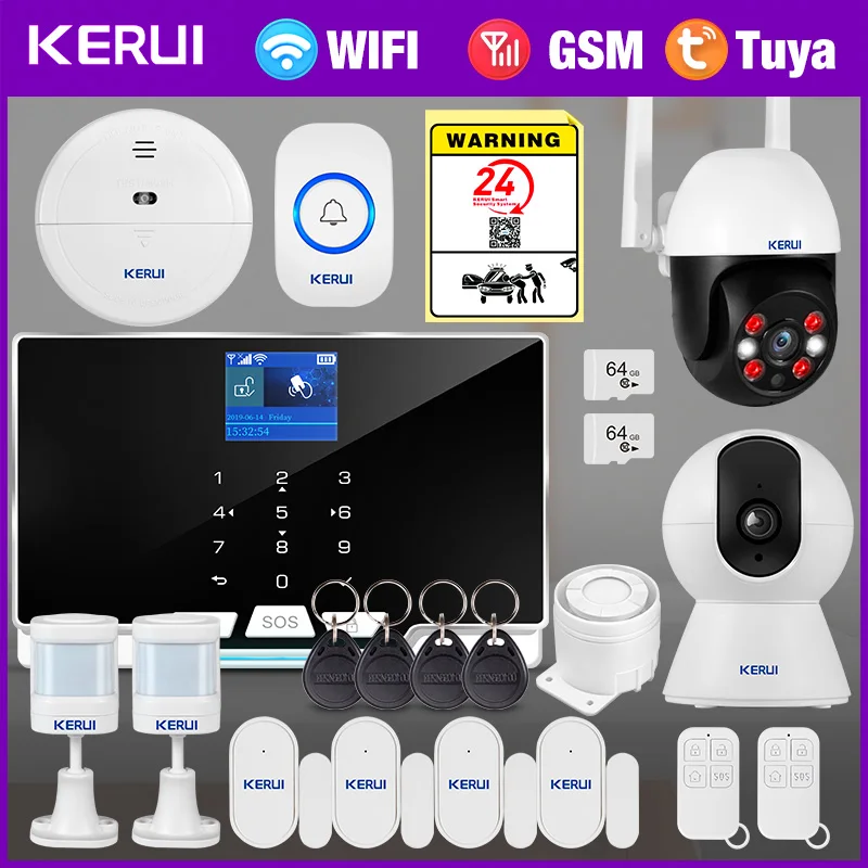

Домашняя сигнализация KERUI для домашней системы сигнализации Tuya Smart/Smart Life Комплект охранной сигнализации с датчиком движения, детектор сирены G20