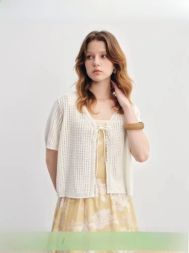 

Женский кардиган большого размера с коротким рукавом, ажурный, свободного кроя, модный, универсальный, стройнящий, для ношения поверх одежды