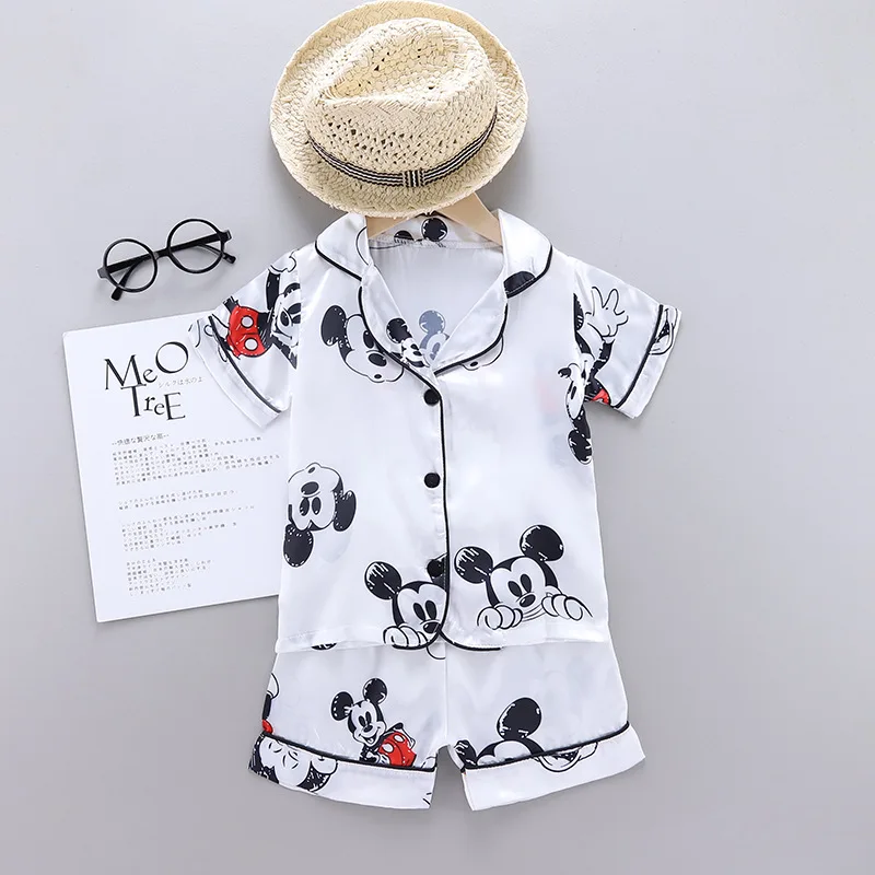 2 3 4 5 year Summer kids Pajamas Suit Thin ice silk Clothes Set Top Shorts 2PCS Baby Clothing Set For Boys girsl Kids Clothes