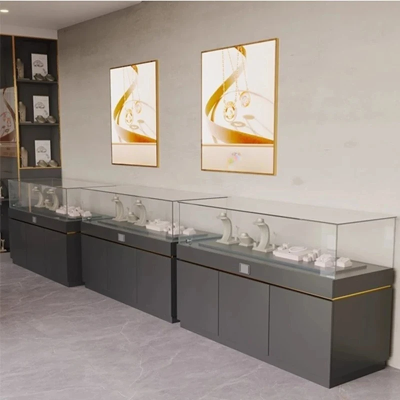 

custom.Custom Luxury Jewelry Display Cabinet Metal Glass Wood Jewelry Showcase Retail Store Display