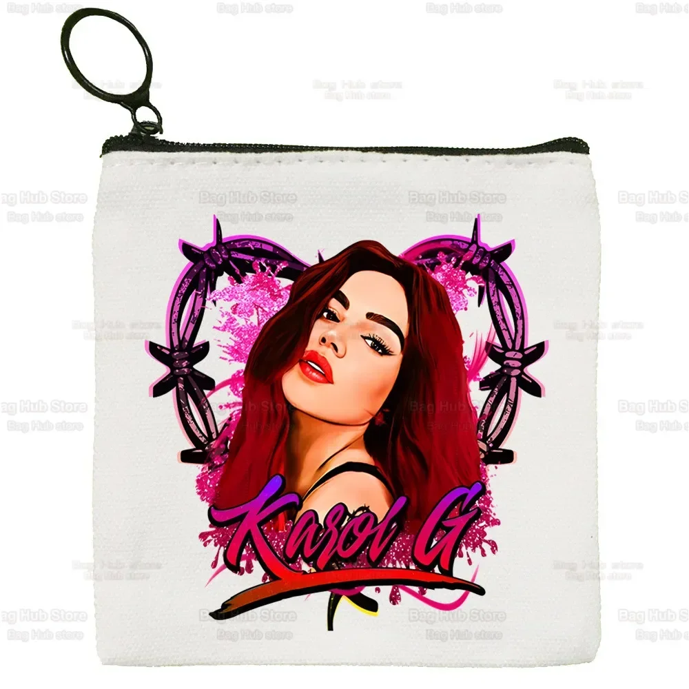 Karol G Bichota Music Singer Graphic Rapper Simple Canvas Coin Purse Cute Cartoon Key Case Lady Bag Coin Storage Bag