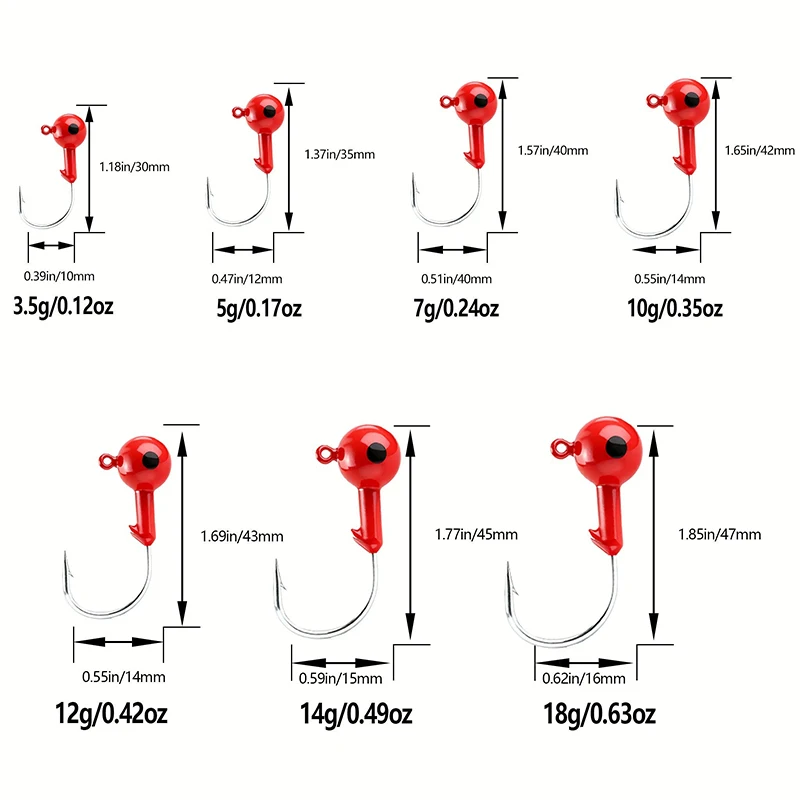 [TUODIAO] Red Jig Head Hook Bright Coating Strong Penetration Anti-Slip Design Soft Bait Lure Fishing Hook