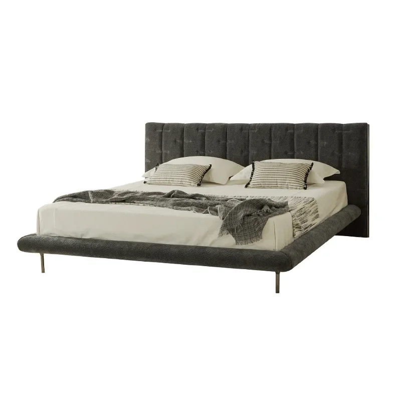 

Retro fabric bed master bedroom queen bed fleece fabric soft bag master bedroom Italian minimalist premium queen