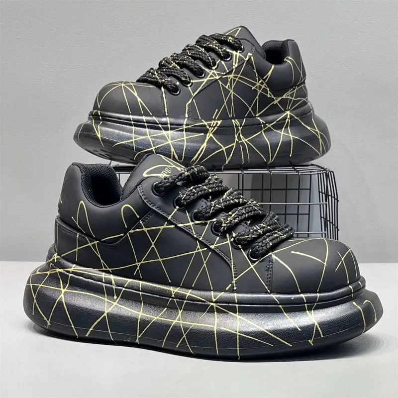 

Versatile Men's Platform Vulcanized Shoes Luxury Brand Damping Wear-resistant Sneakers Anti Slip Increased Casual Walking Shoes