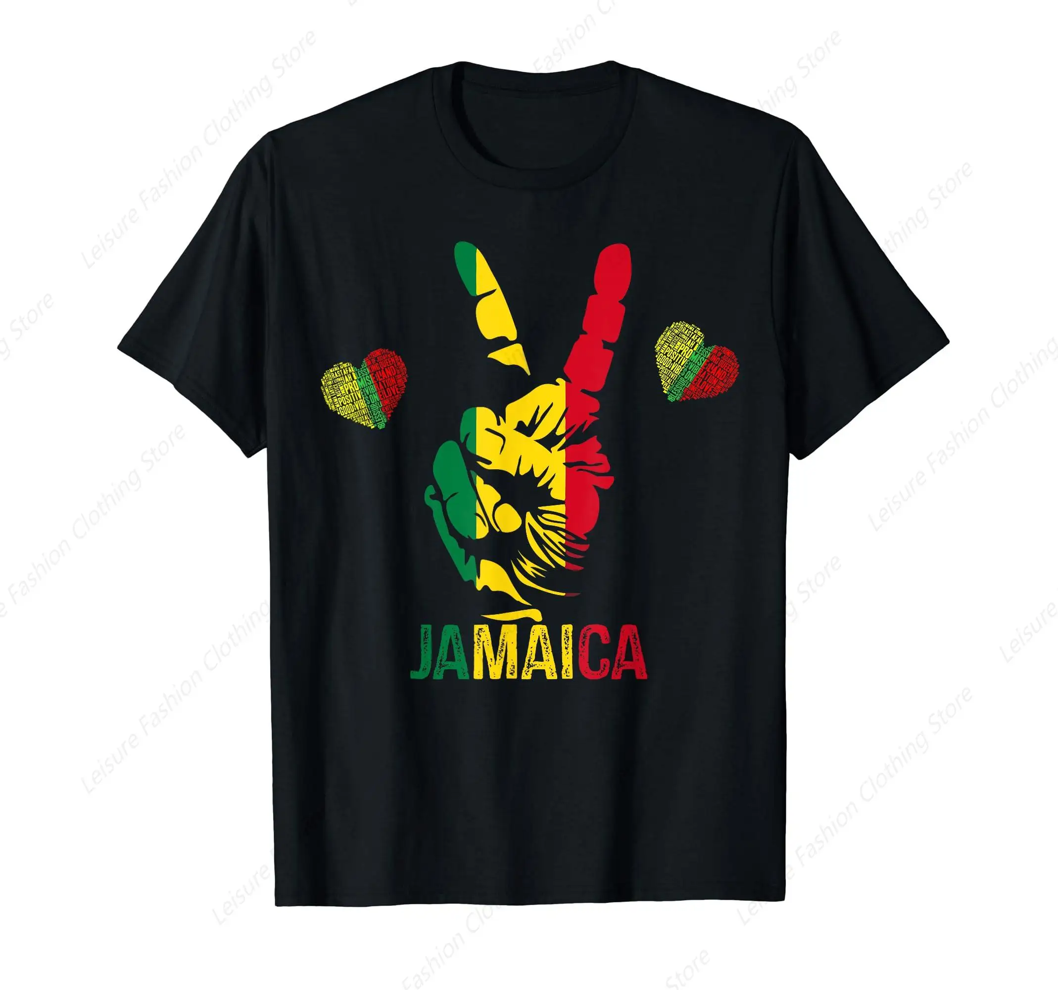 Reggae Colors Red Green Yellow Jamaica T-Shirt Round Neck Short Sleeves Cotton Tee Shirt Tops