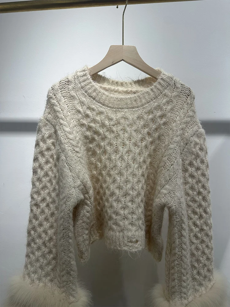 2026 Autumn Short Sweater Coat Real Fox Fur Knitted Sweater Real Fur Full Sleeves Women Female Coats view 5