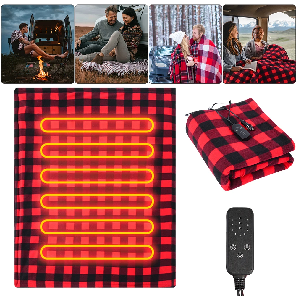 Car Electric Heated Blanket Body Warmer Blanket Fast Heating 12V Warmer Mat 9 Adjustable Temperature Auto-off for Car Camping