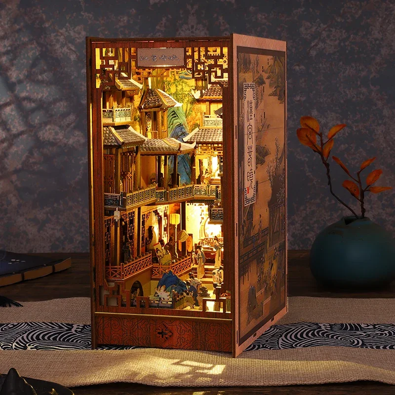 Diy Book Nook Shelf Insert Kits Miniature Dollhouse with Furniture Room Box  Toys Gifts 18*11.5*24CM