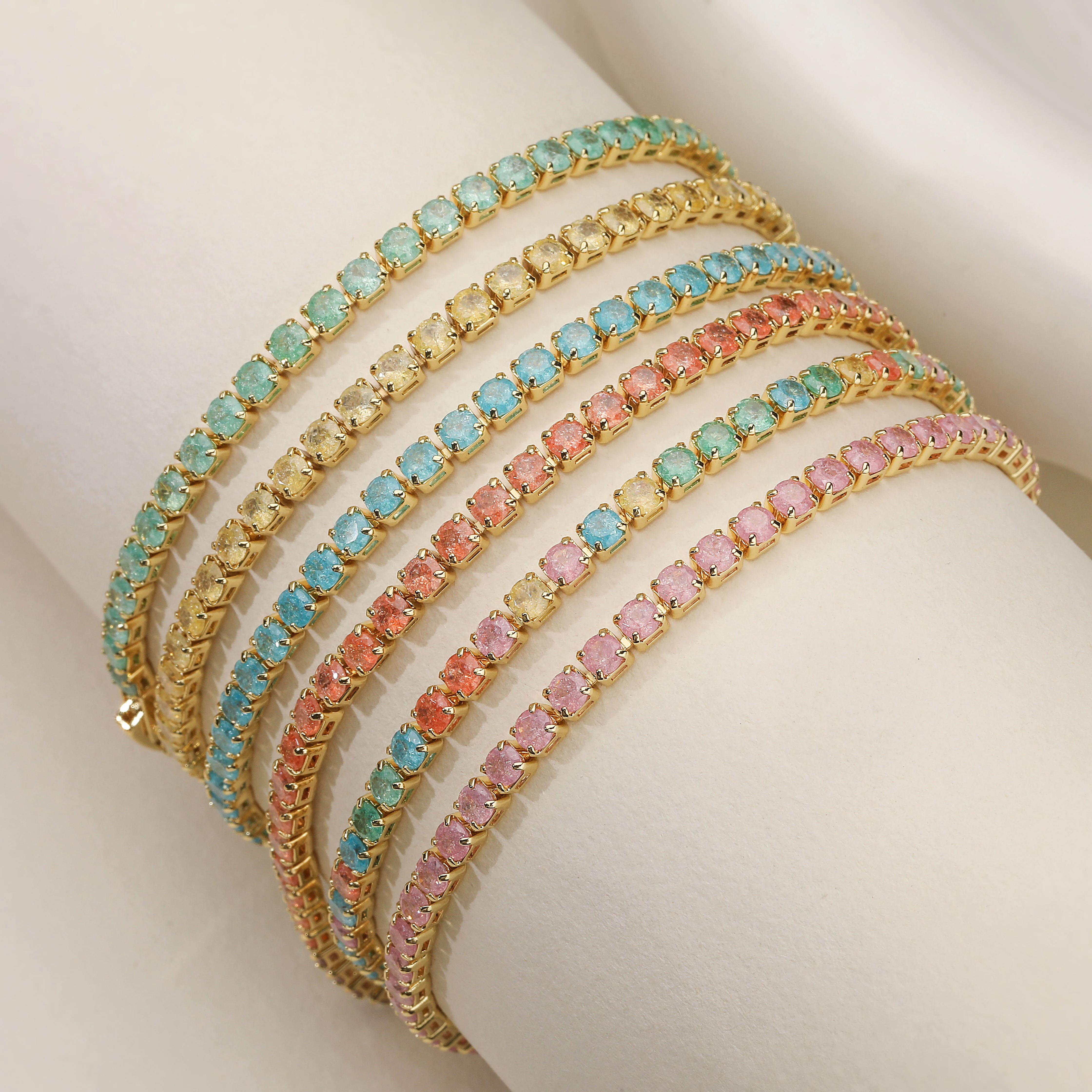 Sparkly Colorful CZ Jewelry Set Necklace and Bracelet Matching Set Elegant Dainty Layering Wrist Neck Jewelry