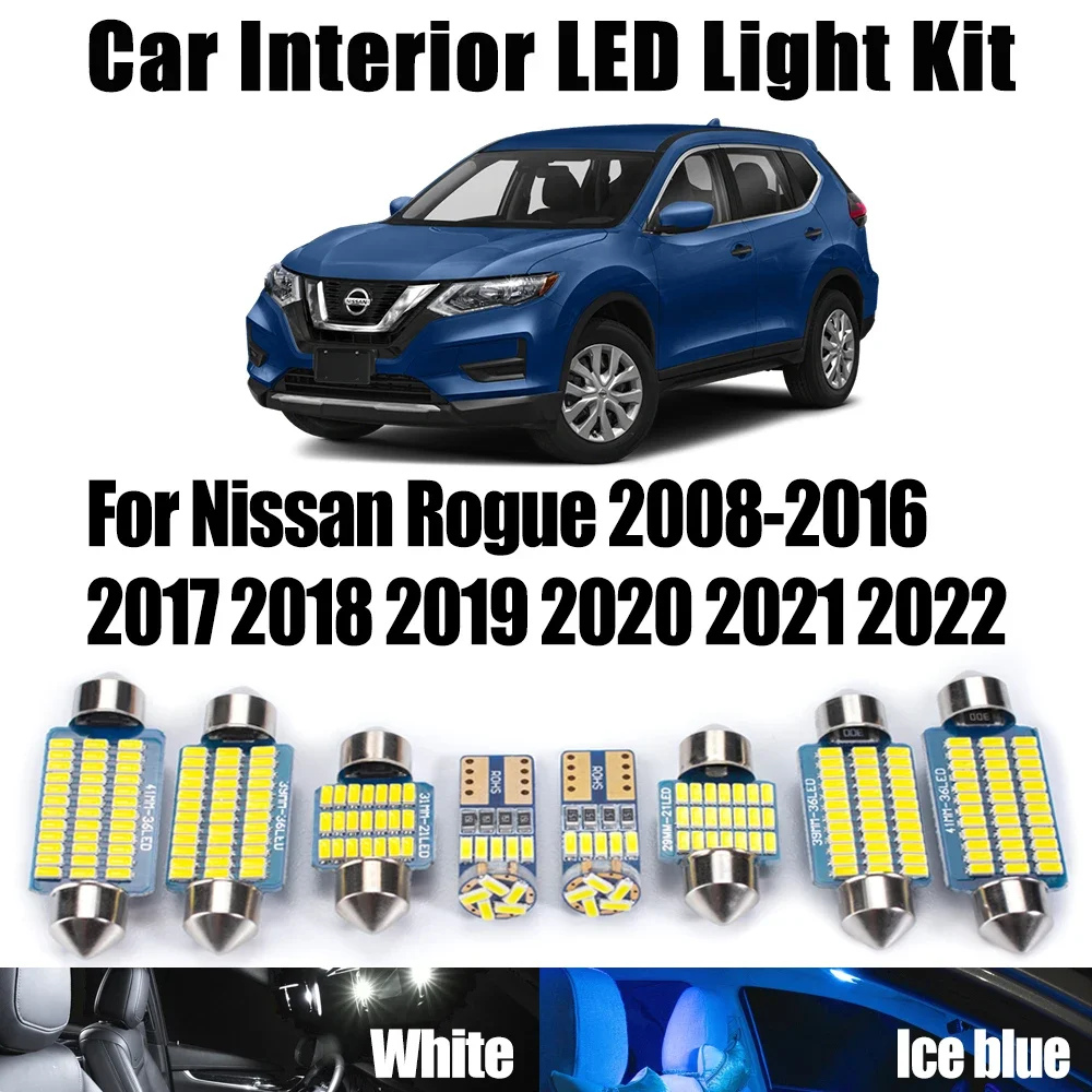 

Canbus Car Accessories For Nissan Rogue 2008- 2019 2020 2021 2022 ​LED Interior Dome Trunk Reading Light Kit License Plate Lamp