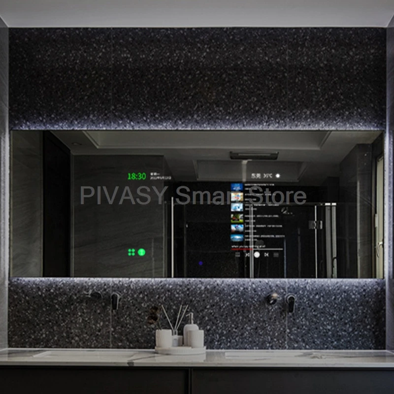 شاشة تلفزيون مثبتة على الحائط LED متعددة الحجم شاشة عرض إعلانية للحمام الذكي مرآة حمام مقاومة للماء للاسترخاء