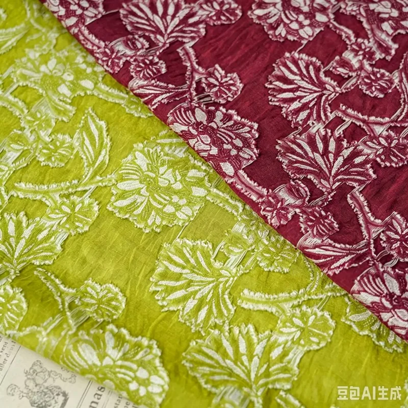 French Countryside 3D Cut Floral Jacquard Fabric Vintage Textured Flower Cloth for Women Dress Shirt DIY Sewing Decor Material