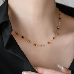 Stainless Steel Bohemia Exquisite Gold Color Natural Stone Pendant Necklace for Women Luxury Retro Bride Jewelry Gift Colorfast