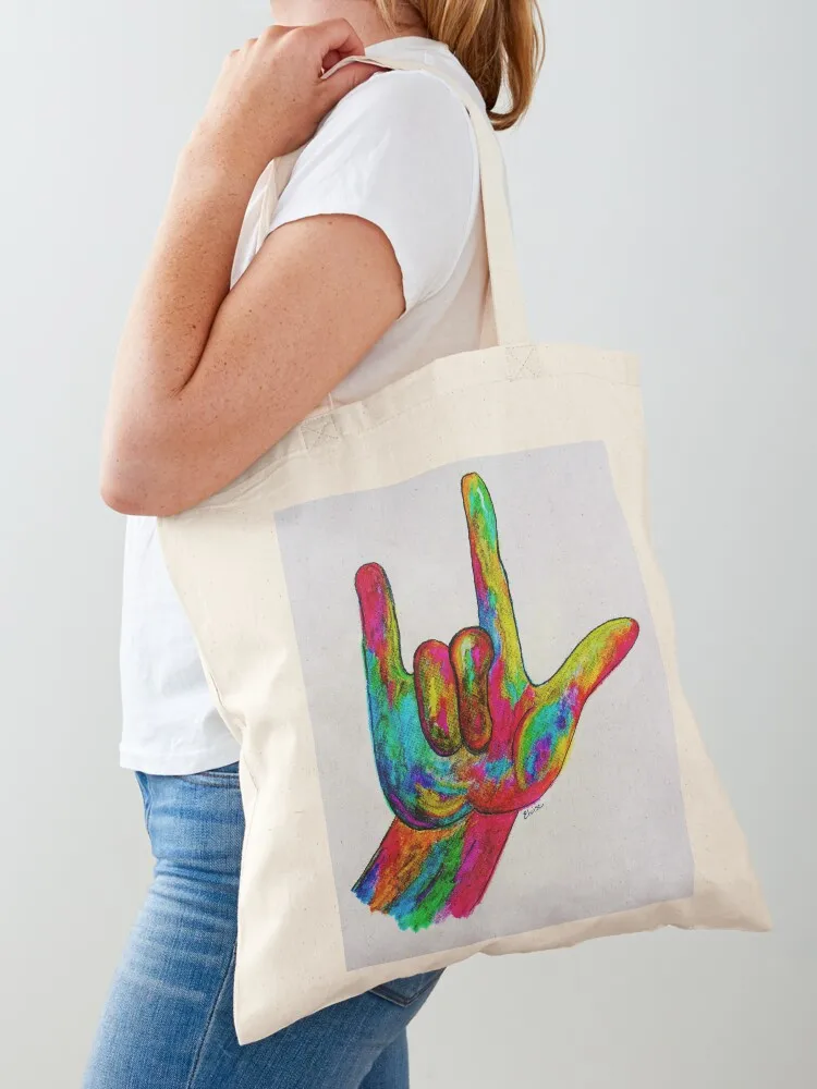 I LOVE YOU - American Sign Language Tote Bag university shopper bag personalized tote bag for beach