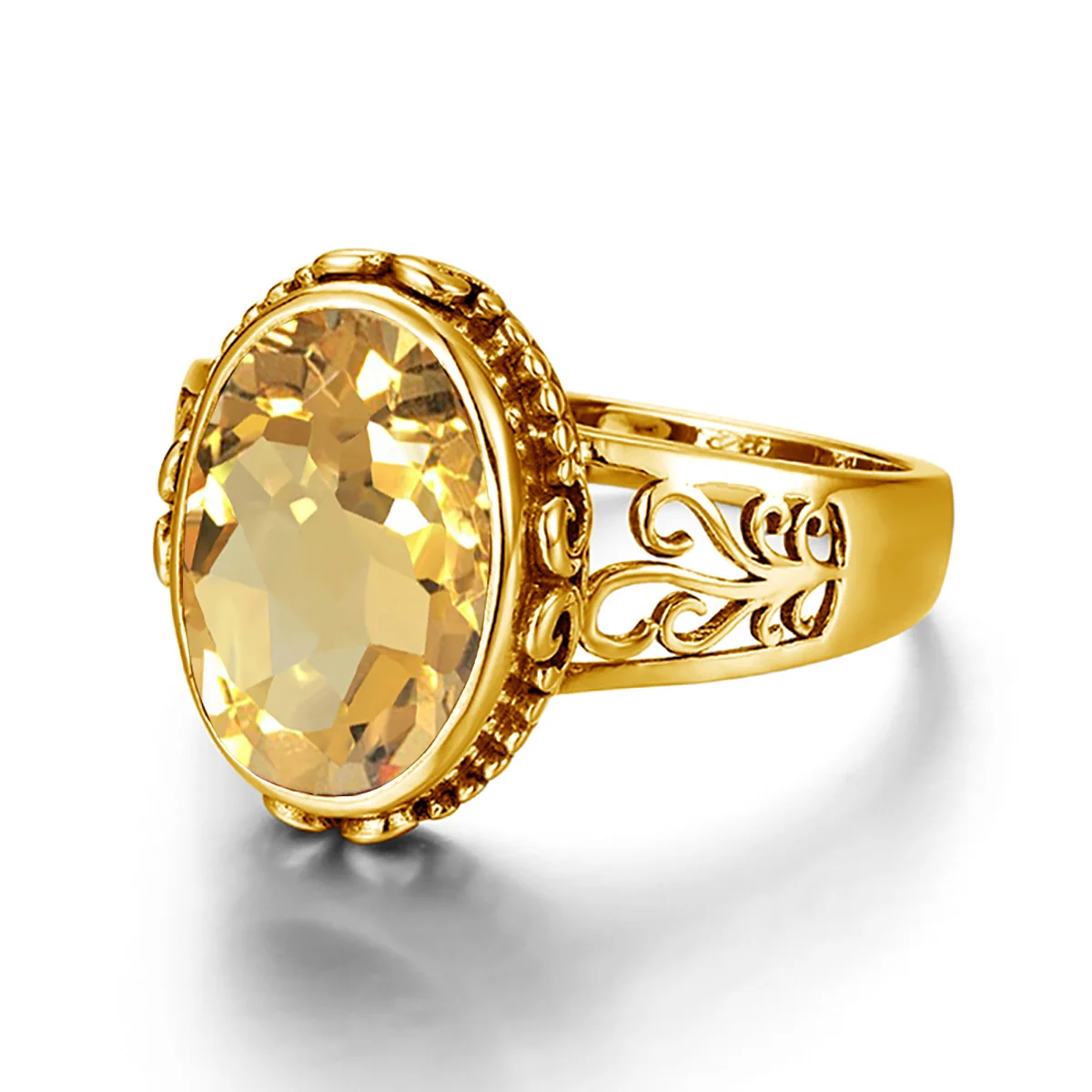 Gelbgoldener Citrin-Ring für Damen, 10*14mm oval geschliffener Stein, Art Deco Glücks-Birthstone-Schmuck, trendiges Luxus-Hochzeitsgeschenk. – Detail 3