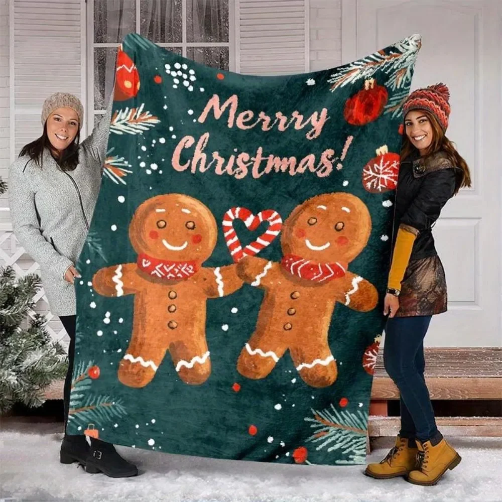 

Merry Christmas Gingerbread Couple Pattern Throw Blanket Soft Seasonal Office Decor Blanket Sofa Bed Birthday and Holiday Gifts