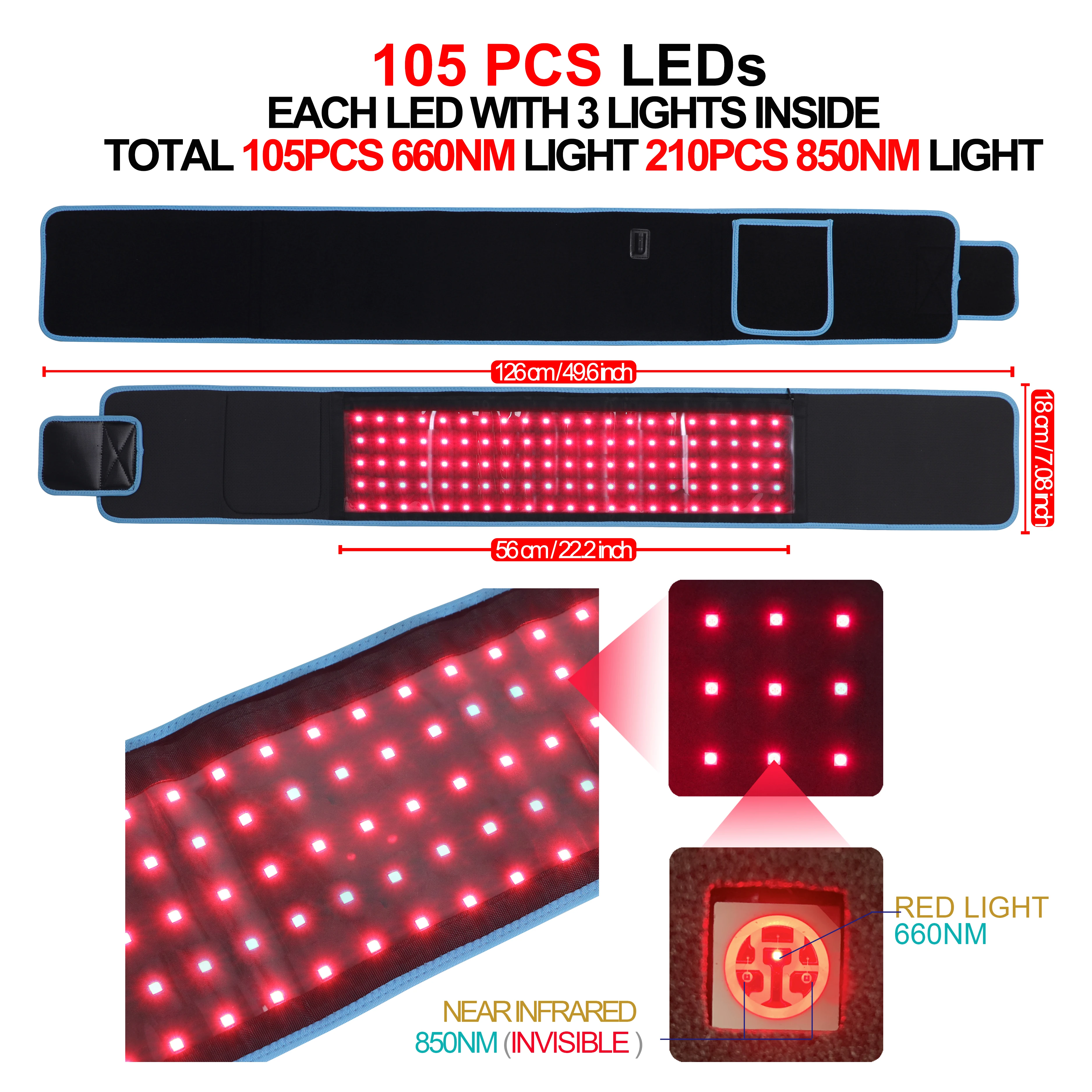 LOVTRAVEL105PCS czerwony pasek terapia światłem LED 660nm i 850nm w pobliżu podkładki ogrzewanie na podczerwień lampka przenośna terapia światłem