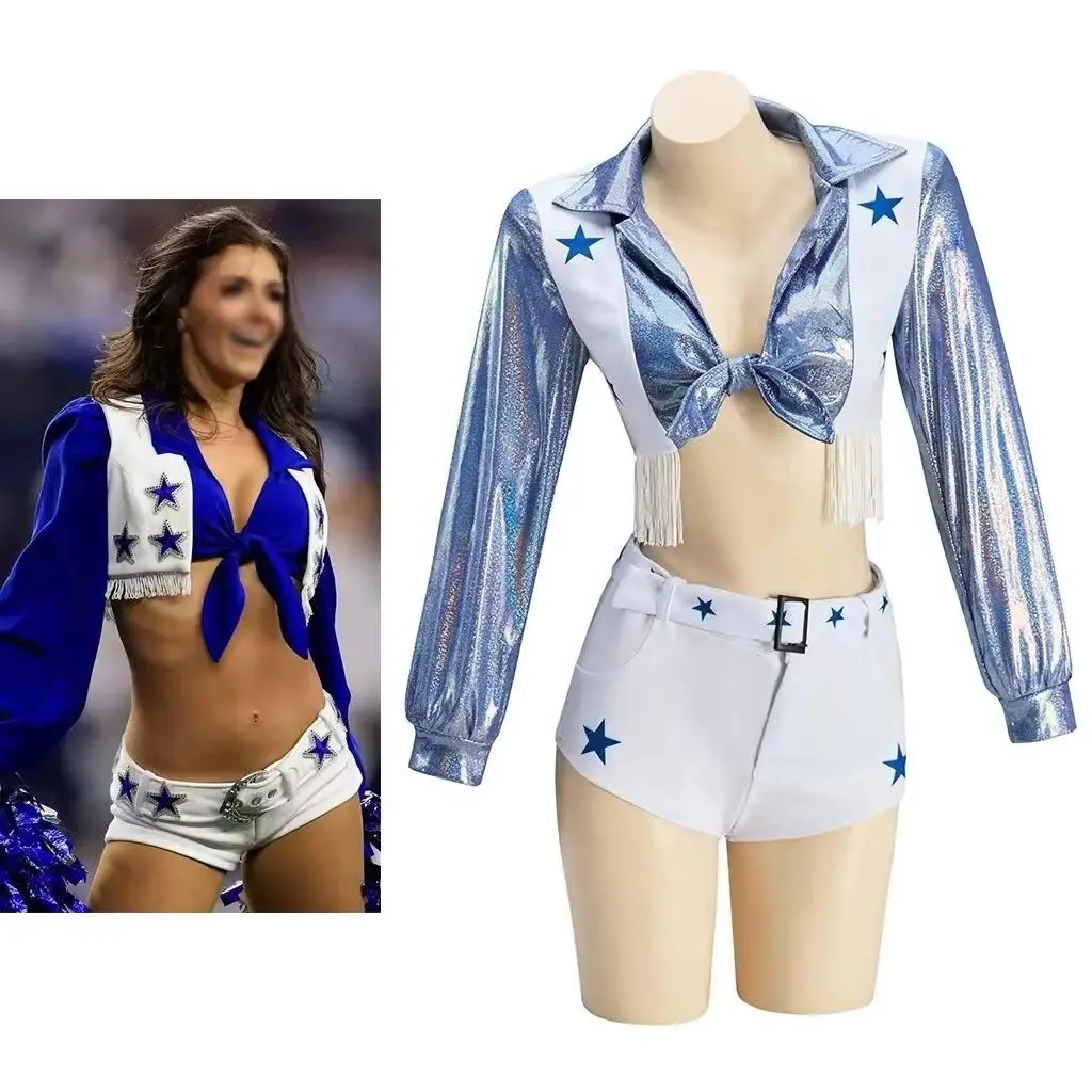 

Даллас Косплей Ковбойский костюм Сексуальный женский укороченный топ Шорты Униформа черлидинга Костюм Школьная спортивная одежда Одежда для болельщиков