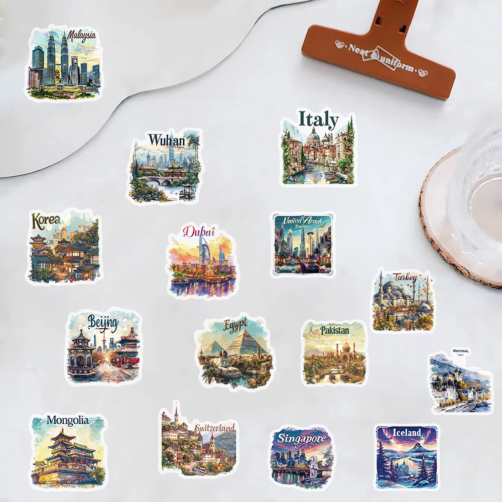 50PCS Travel Postcards Graffiti Stickers Motorcycle Laptop Art Picture Notebook Luggage Skateboard Phone Waterproof Stickers