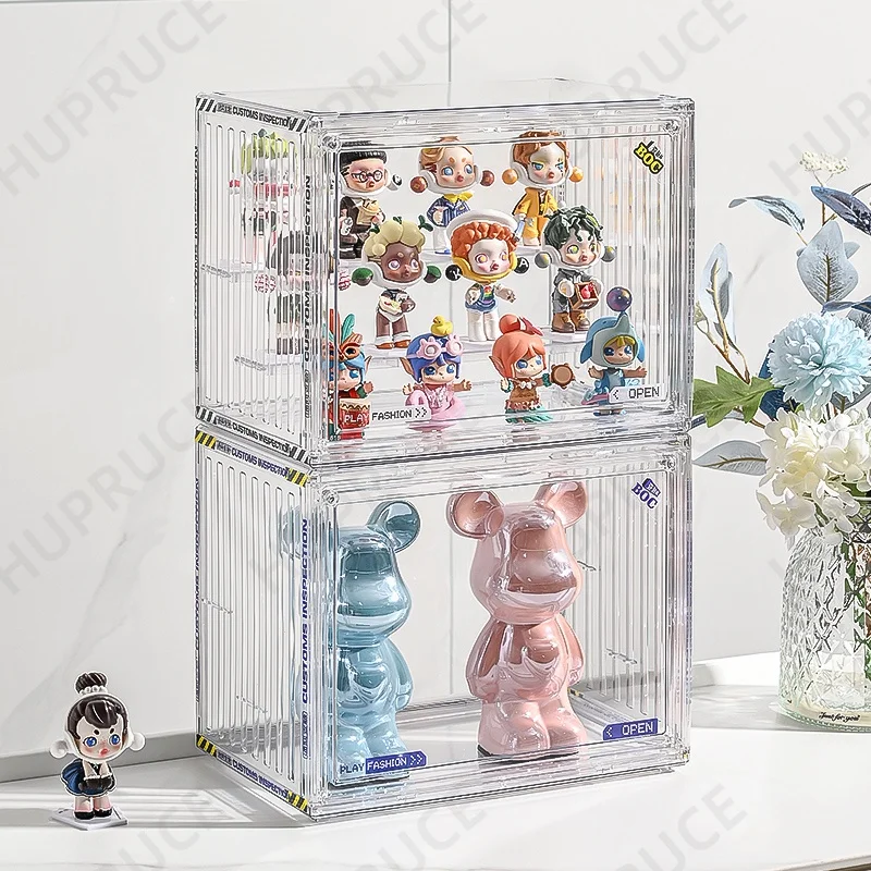 Transparent storage box organizer for fingures Blind Box Showcase Acrylic box Dolls 3 Tier Riser Stand case