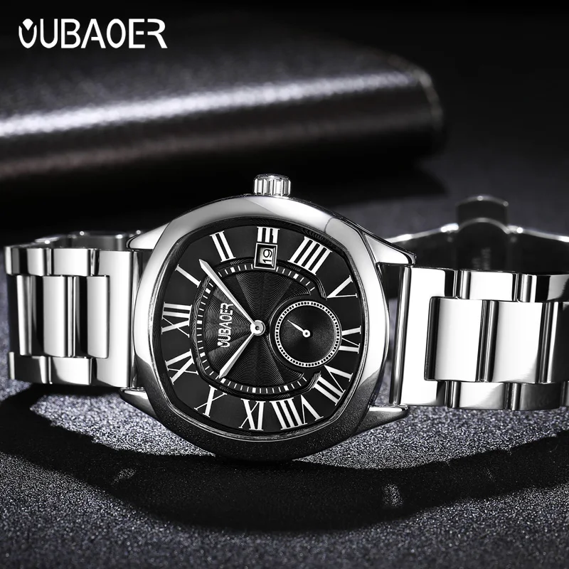 2023OUBAOER Men Watch Quartz Watches Male Roman Numerals Nylon Bule Business Wristwatches Casual Fashion 2023 Gift for Boyfriend