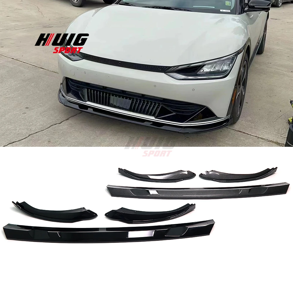 3pcs Carbon Fiber Look & Bright Black Car Front Bumper Lip Splitter Lip Cover Trim For KIA EV6 GT 2021-2023 Exterior Accessories