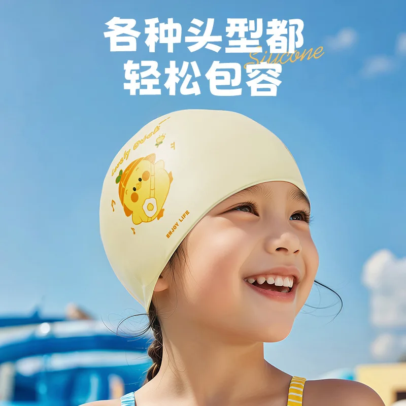 

Children Swimming Caps Rabbit Dinosaur Kids Silicone Swimming Cap Waterproof Cute Ear Protection Unisex Comfortable Swim Hat