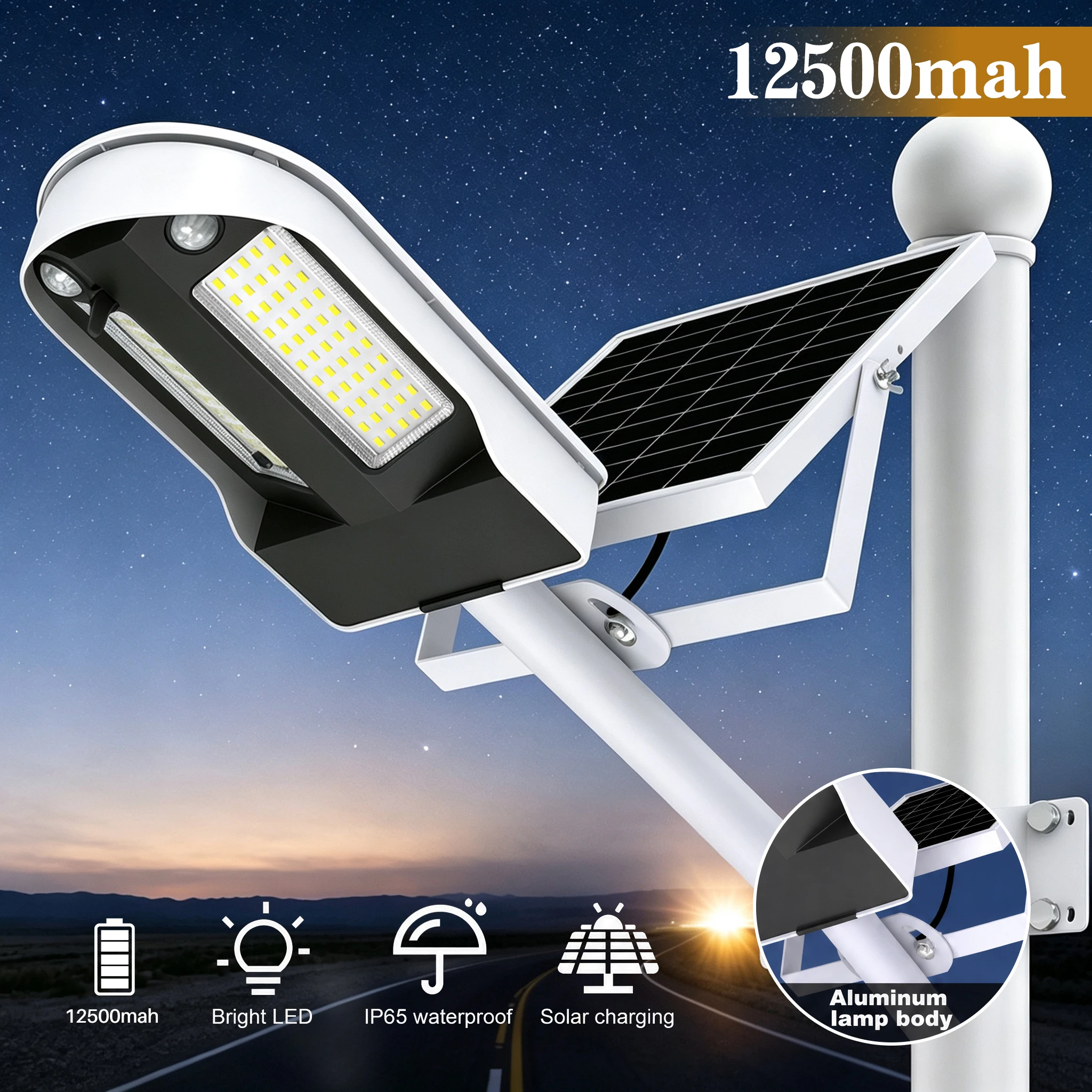 Intelamp Outdoor Solar Street Lights 12500Mah With Super Large Solar Panel Two Motion Sensors For Driveways Parking Lot Path