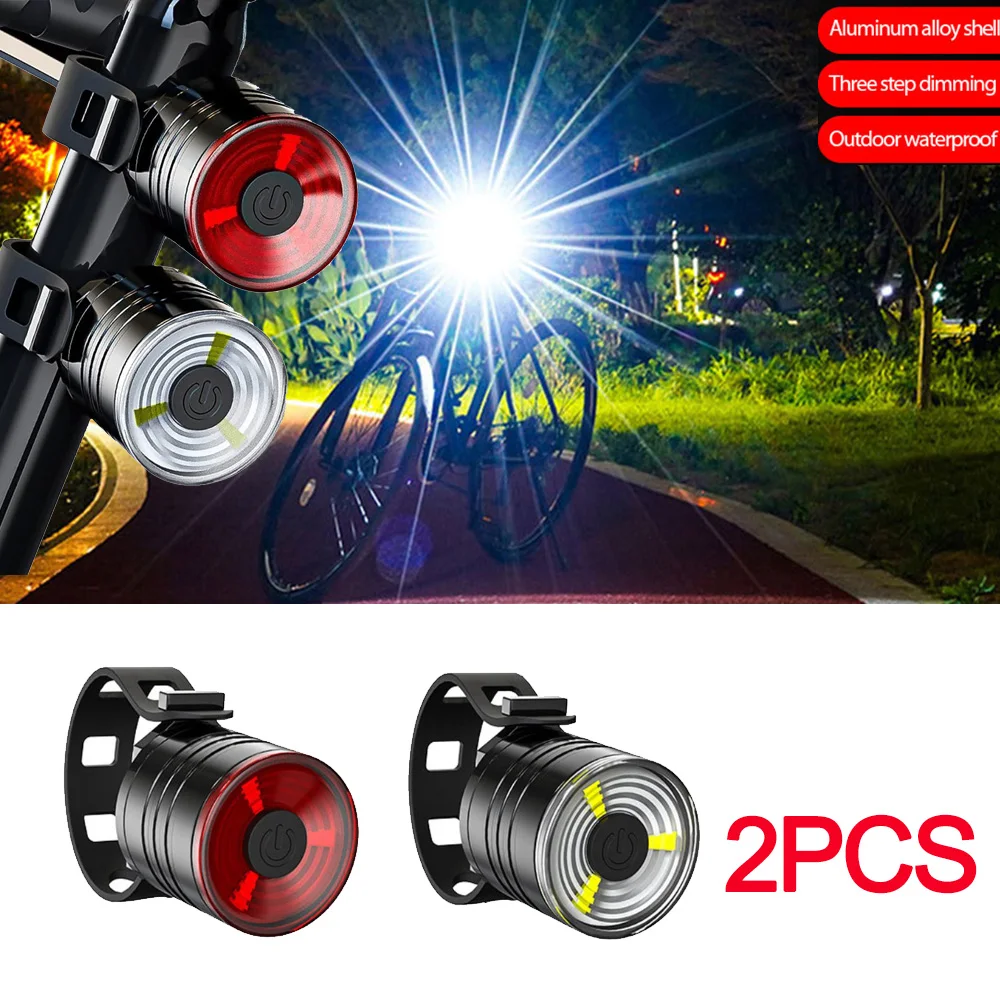 1/2PCS Front Rear Lights Set 3 Modes LED Cycling Headlight Taillight Waterproof Lantern Aluminum Alloy Bike Flashlight Lamp