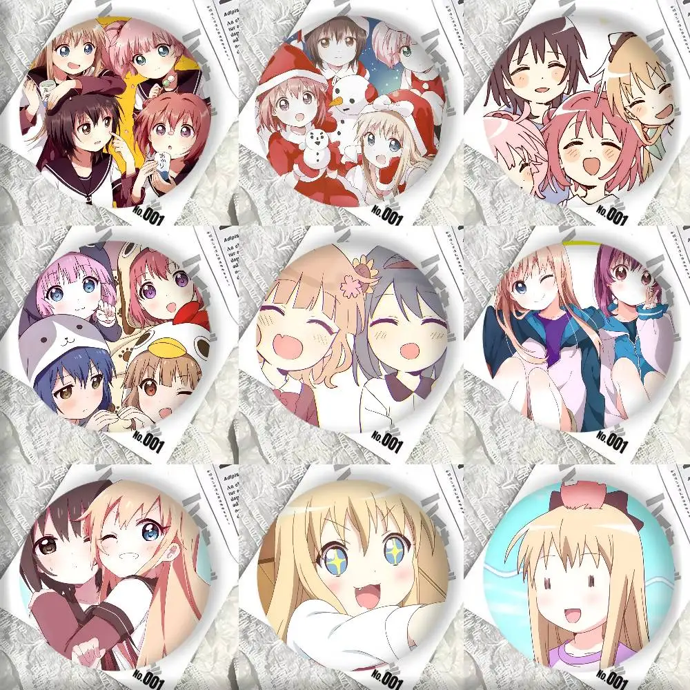 Broche Redondo de Láser de Metal Estampado, con Diseño de Anime Y-Yuru Yuri Manga, para Ropa, Mochilas y Accesorios de Solapa