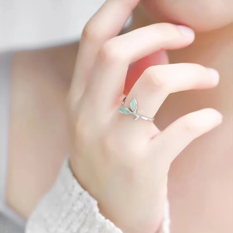 925 Sterling Silver Tree Foglia Anelli Aperti Per Le Donne Della Signora di Modo di Prevenire L\'allergia Sterling-argento-gioielli