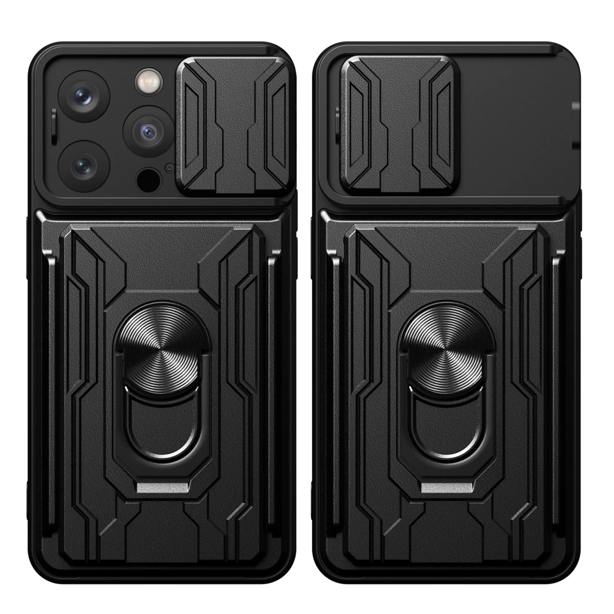 Heavy Duty Case For iPhone 16 Pro Max 15 Plus 14 13 12 Cover With Card Pocket Ring Stand Holder Shockproof Fundas Coque Capa