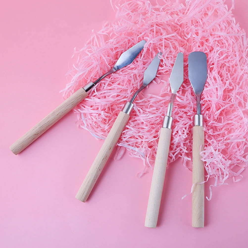 

4pcs Oil Painting Scrapers Premium Iron Blades Wood Handle Art Painting Supplies Scraping Mixing Tools Eyeshadow Subpackage