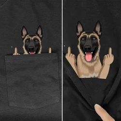 CLOOCL Animals Cotton T-shirts Belgian Malinois Middle Finger Pocket T-shirt  Adult Teens Summer Short Sleeve Shirts Tops