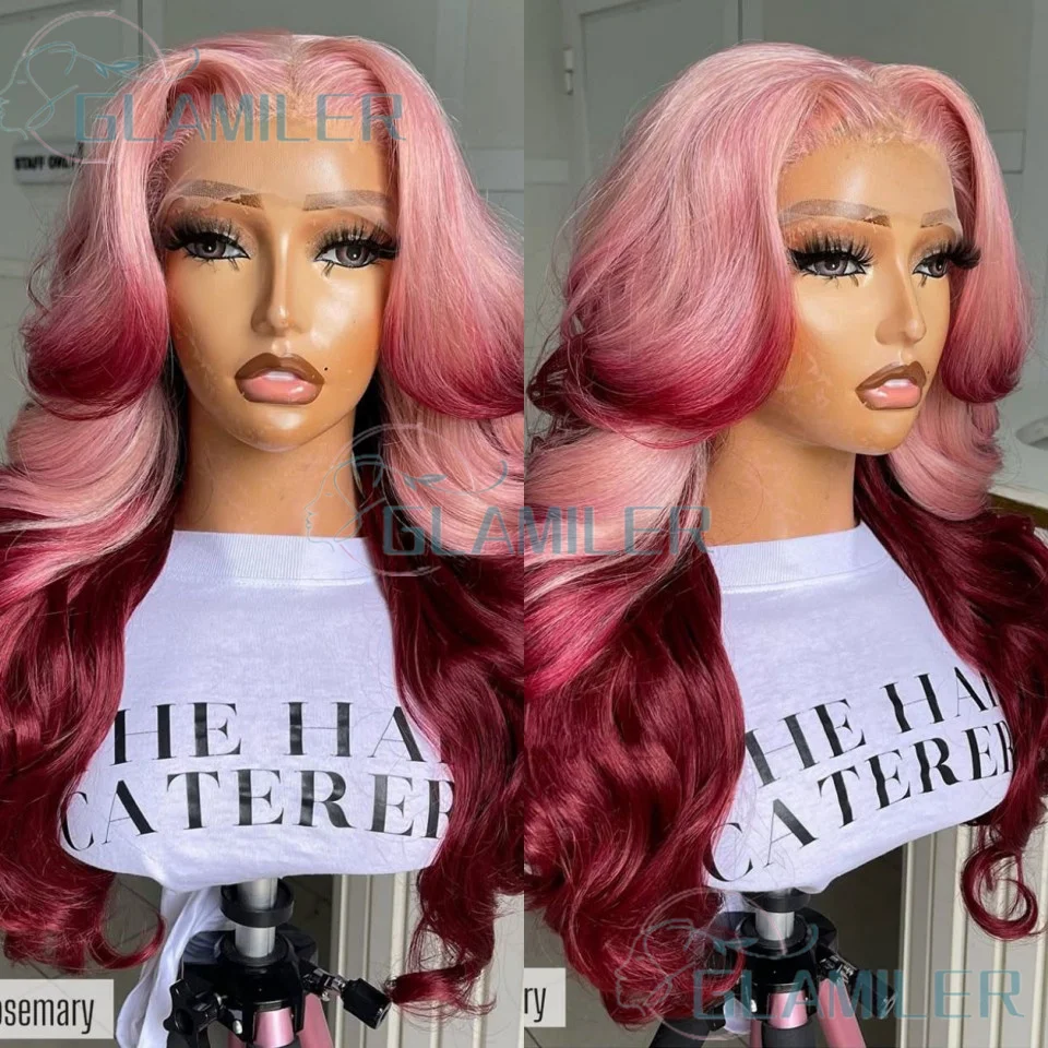 

Розово-розовые объемные волнистые человеческие волосы 13x4 Парики фронта шнурка с естественной линией волос Предварительно выщипанные парики из натуральных волос на кружеве