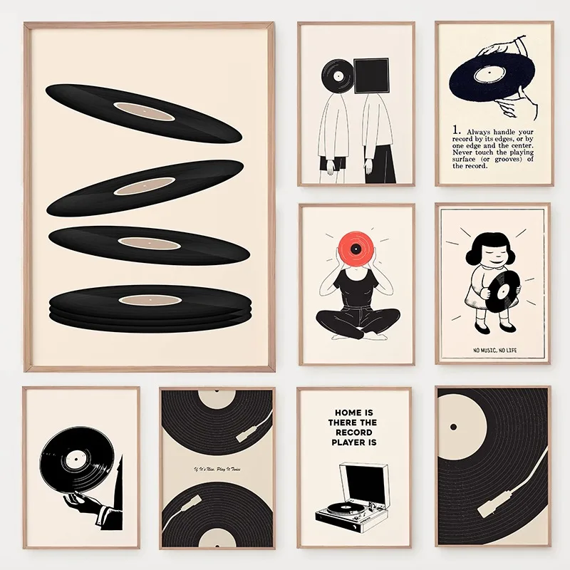 Vintage Vinyl Record Poster Minimalist Music Discs Turntable Canvas Painting Trendy Retro Wall Art for Living Room Home Decor