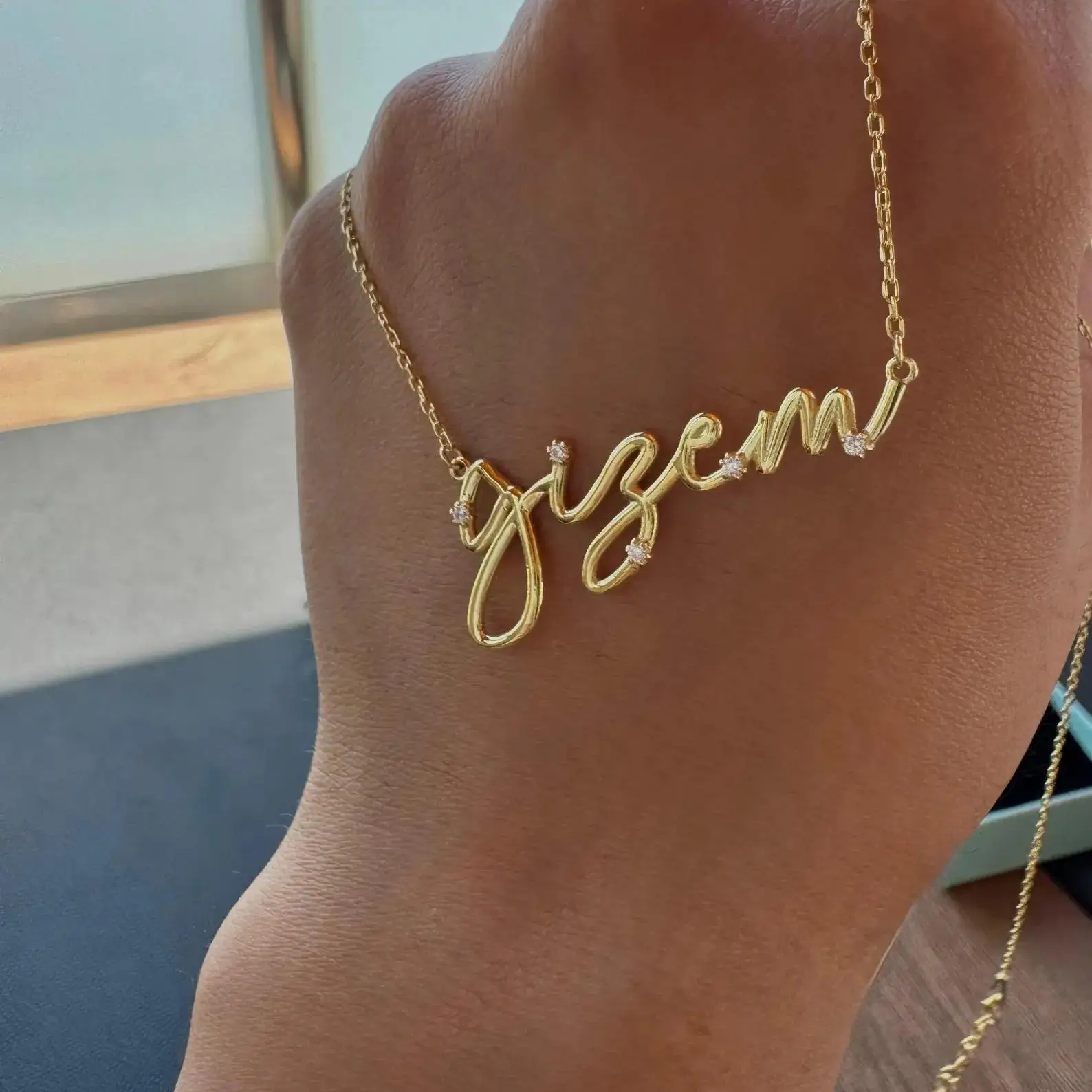 Custom Name Necklace with Birthstone 925 Silver Handwriting Necklace Name Plate Necklace for Kids Anniversary Gift for Women