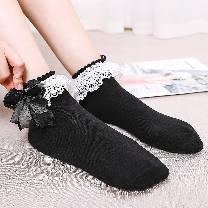 

Милые JK кружевные носки в стиле Лолиты с оборками и бантом, мягкие милые короткие хлопковые носки принцессы для девочек, Harajuku, аниме, носки для косплея, подарки