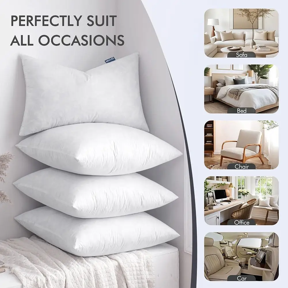 4個セット、26x26インチのユーロピローインサート - 羽毛とポリコットンの混合、コットン生地、装飾的な正方形のクッション、ソファ用