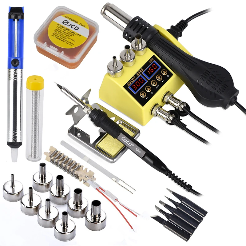 JCD 750W Soldering Station 2 in 1 LCD Digital display Rework Welding Station Kit for cell-phone SMD IC Repair Solder tools 8898