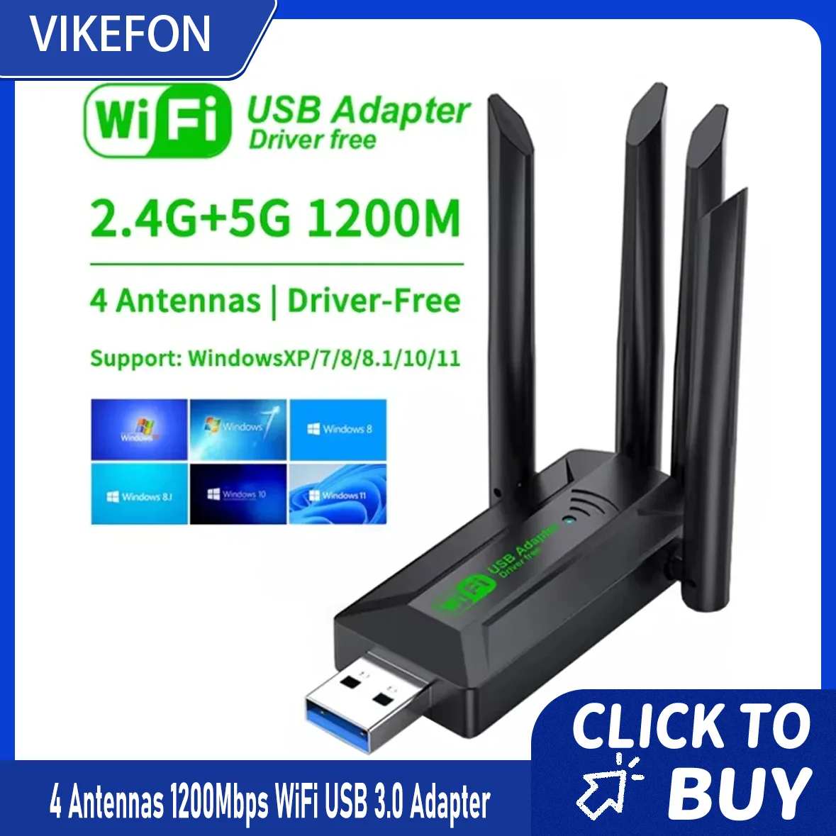 

Original 4 Antennas 1200Mbps WiFi USB 3.0 Adapter 2.4G/5GHZ Dual Band WiFi Dongle Wireless Network Card 802.11AX For Win 10/11