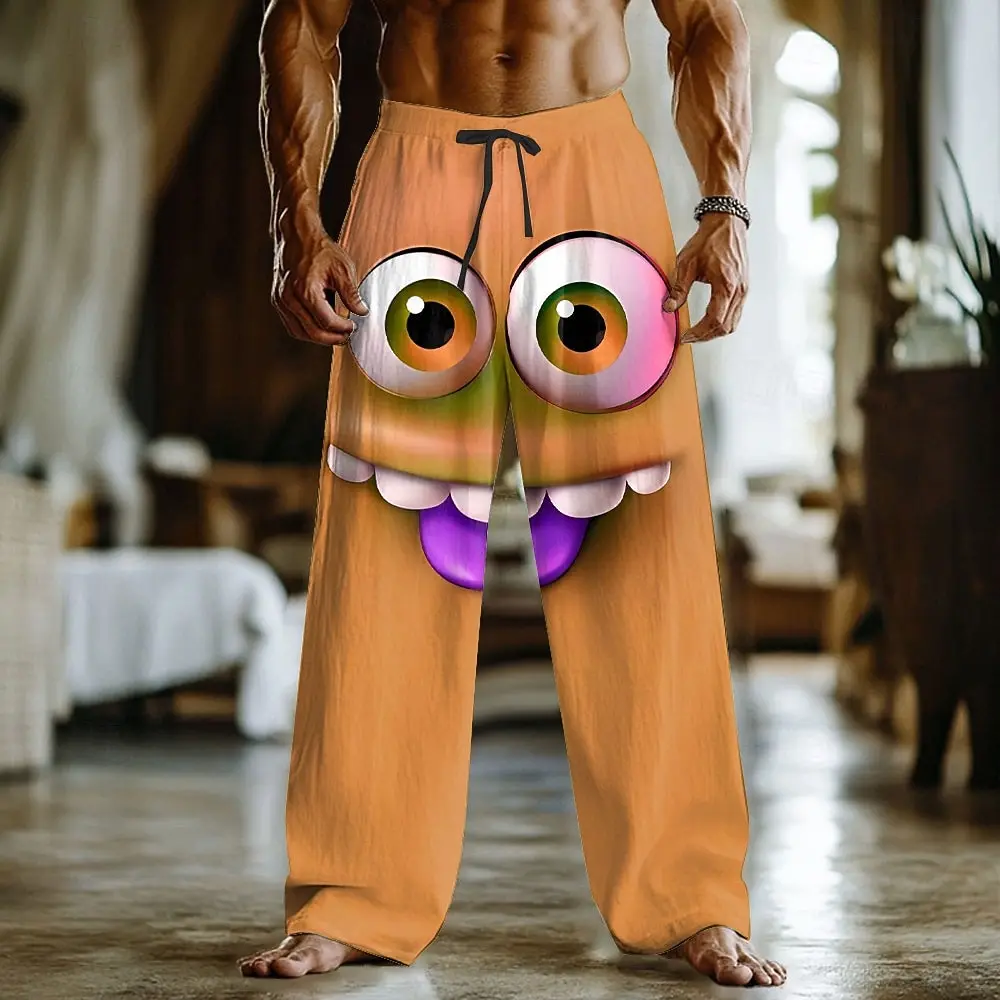 Herren 3D Cartoon-Expressions-Hose, Baggy Pants, Freizeithose, mittelhoher Bund, lustiger Stil, elastischer Kordelzug, Herbst/Frühling – Detail 15