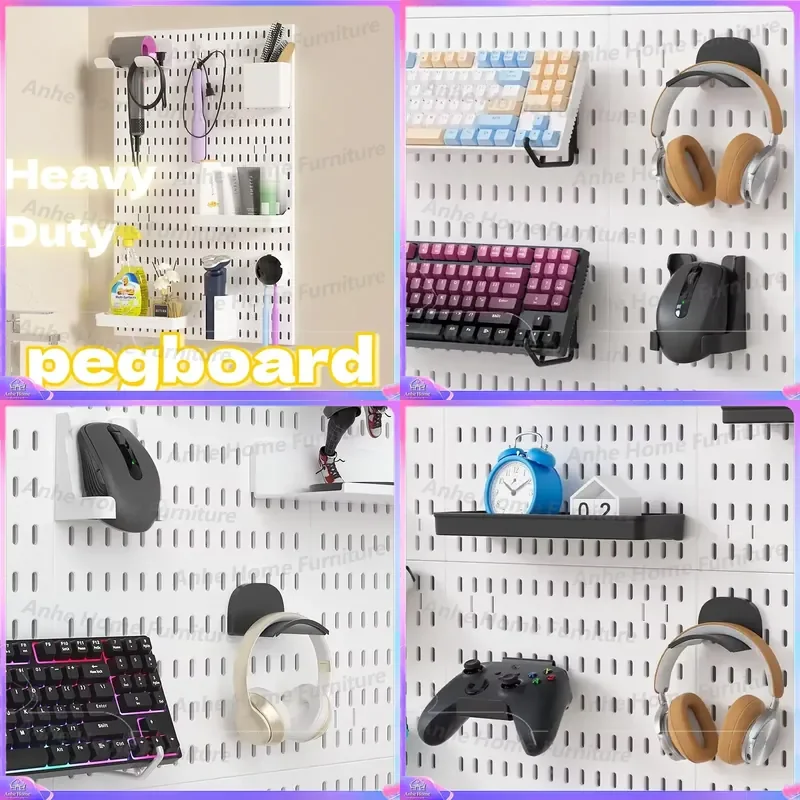 30x30cm PP Plastic Pegboard Wall Panel for Bedroom Living Room Display Cabinet Mounted Hole Board with Hooks for Jewelry Keys