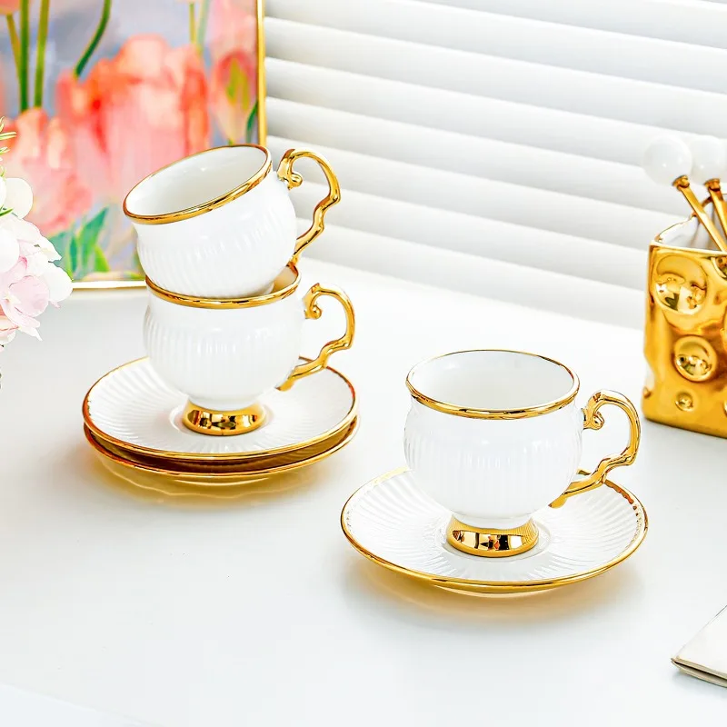 

Petite Espresso Set Delicate Ceramic Demitasse Cups with Saucers for Home Barista Minimalist Design Small Coffee Mugs