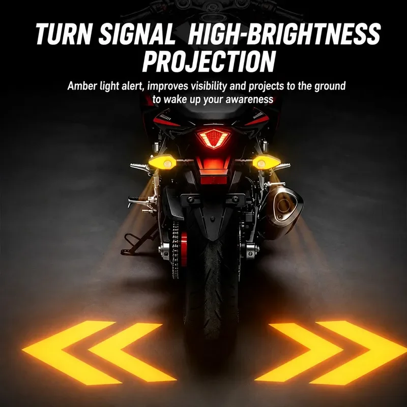 2PCS Motorcycle Turn Signal Lights with Projection Waterproof Blinker Rear Tail Brake Signal Light Environment Warning Light