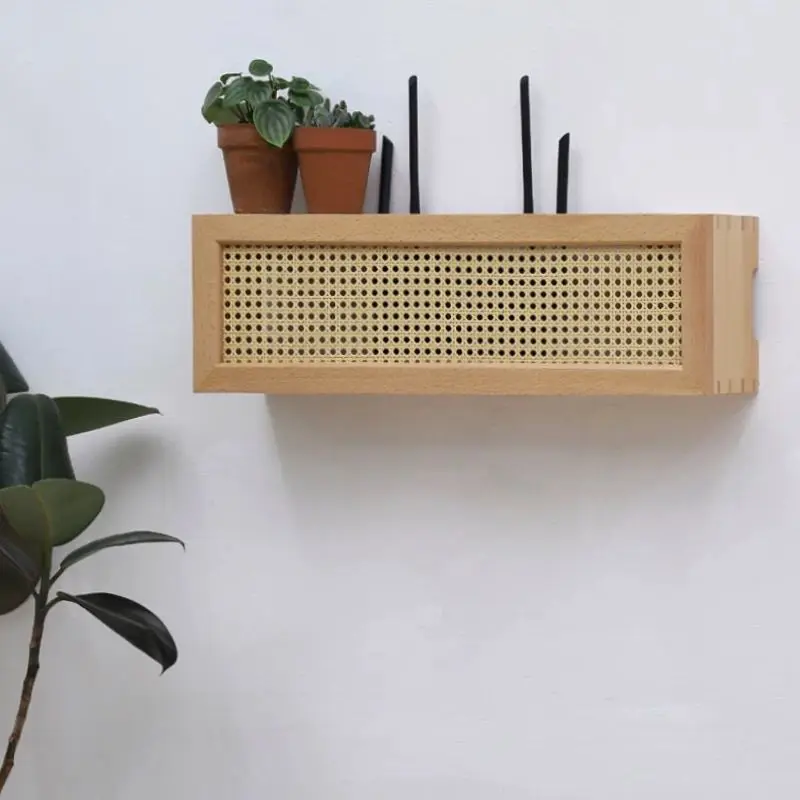 Enrutador japonés Wier montado en la pared Wifi elf caja de ocultación de madera Real cubierta decorativa caja organizadora de almacenamiento