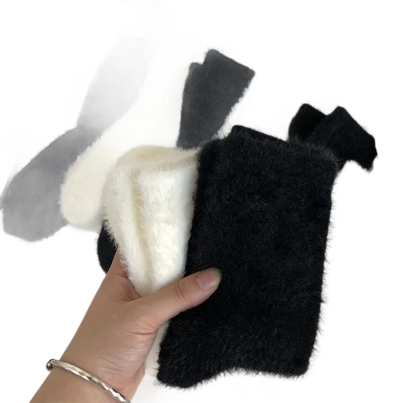 Athletic Crew Dress Autumn Winter New Warm Mink Fleece mid-calf Sock Women Versatile Solid Color Fleece Thickened 8W151